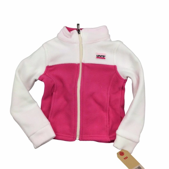 Levi's Fleece Zip Up Jacket Color Block Long Sleeve Pink White Kids Girls Sz 3T